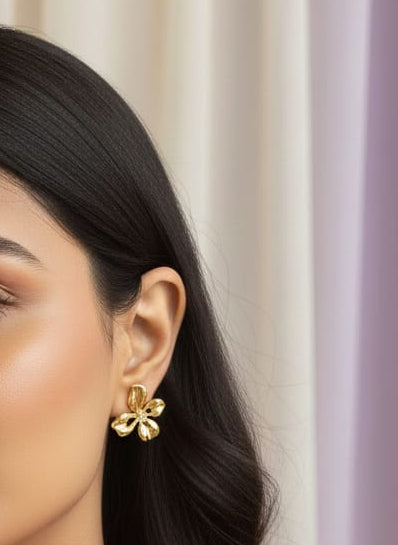 Golden Bloom Studs with Dazzling White Stone Detail