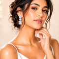 Silver-Tone Emerald-Cut American Diamond Geometric Drop Earrings