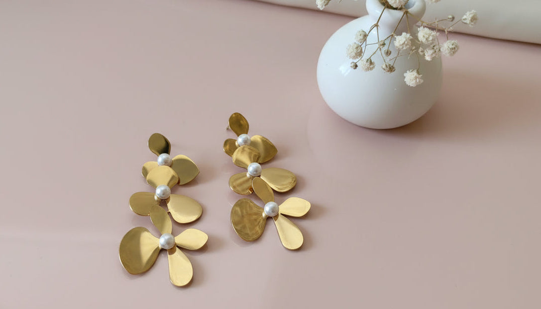 Blooming Floral Gold Plated Drop Statement Earrings