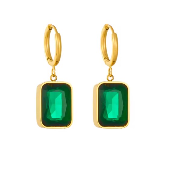 Emerald Envy Stainless Steel Gold Plated Hoop Earrings