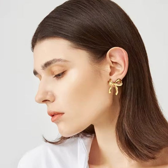 Everyday Elegance Gold Tone Ribbon Studs