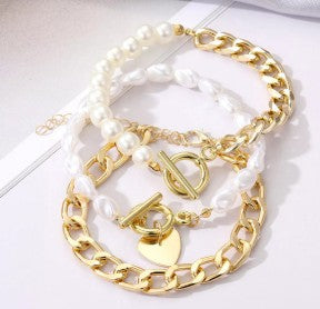 Golden Heart and Pearls Stack (Stack of 3)