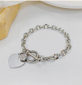 The Heartbeat Link: SIliver Plated Heart Charm Bracelet
