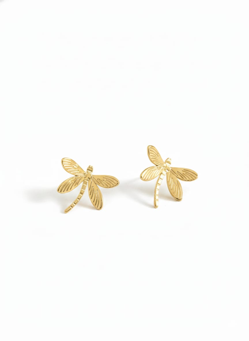 Dainty Dragonfly Gold Plated Stainless Steel Earrings