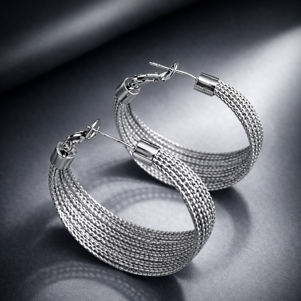 Woven Silver Tone Hoops