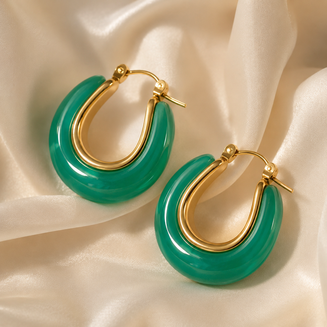Maebels Jade Hoops | Gold Plated | Stainless Steel