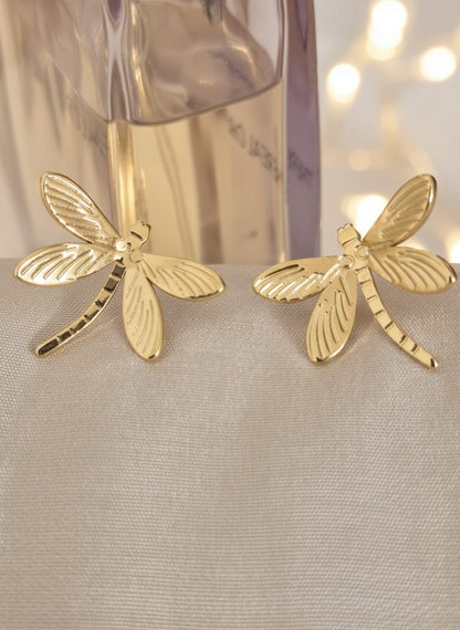 Dainty Dragonfly Gold Plated Stainless Steel Earrings