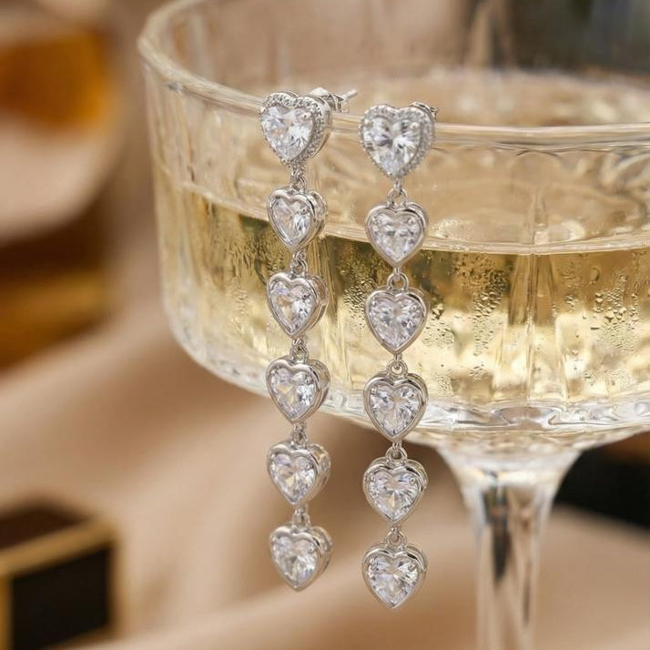 Dazzling Silver Heart Drop Earrings