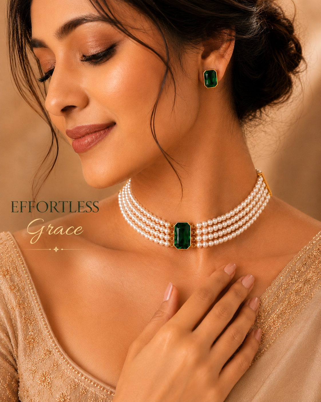 Classic Pearl & Emerald Choker Set