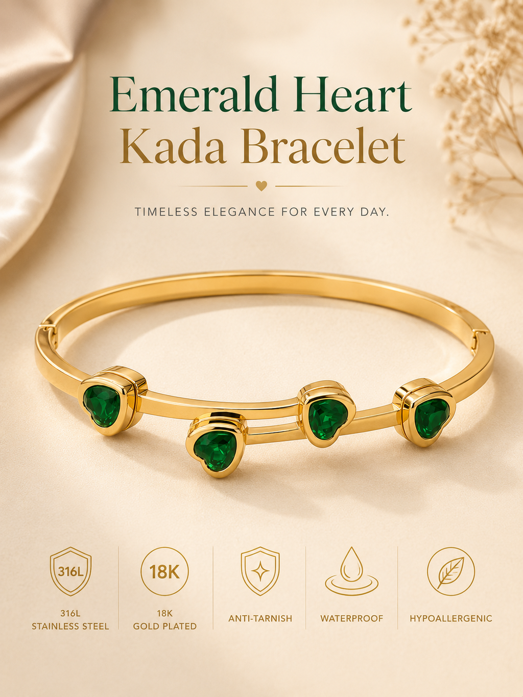 Emerald Heart Kada Bracelet
