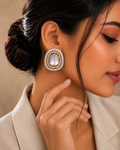 Oversized Moissanite Polki Studs with AD Baguette Outer Border