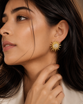 Gold-tone Sun Stud Earrings With Cubic Zirconia Stones.