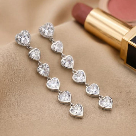 Dazzling Silver Heart Drop Earrings