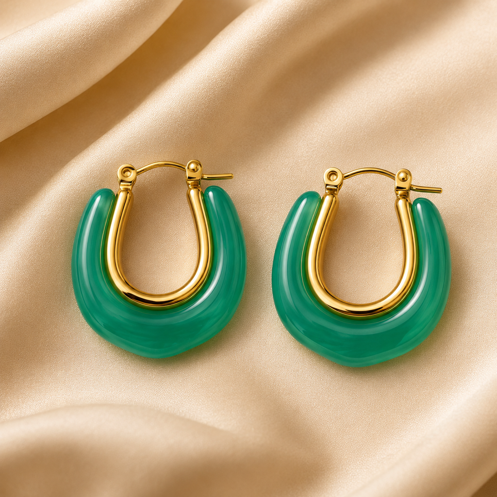 Maebels Jade Hoops | Gold Plated | Stainless Steel