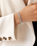 Silver Plated Rectangular Cut Cubic Zirconia White Matrix Anti Tarnish Tennis Bracelet