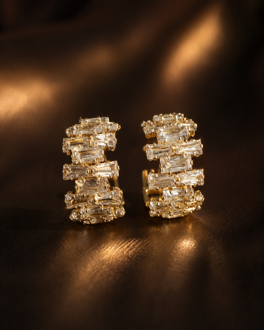 Baguette-Cut Cubic Zirconia Hoop Earrings