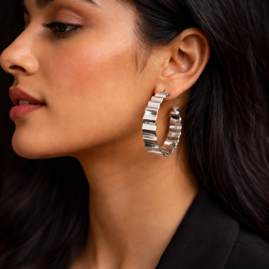 Wavy Silver Hoop Earrings