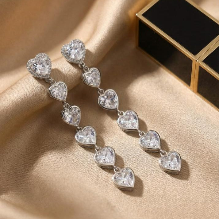 Dazzling Silver Heart Drop Earrings