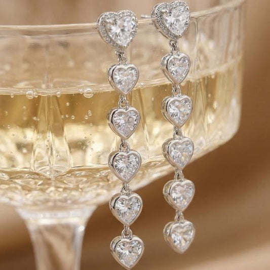 Dazzling Silver Heart Drop Earrings