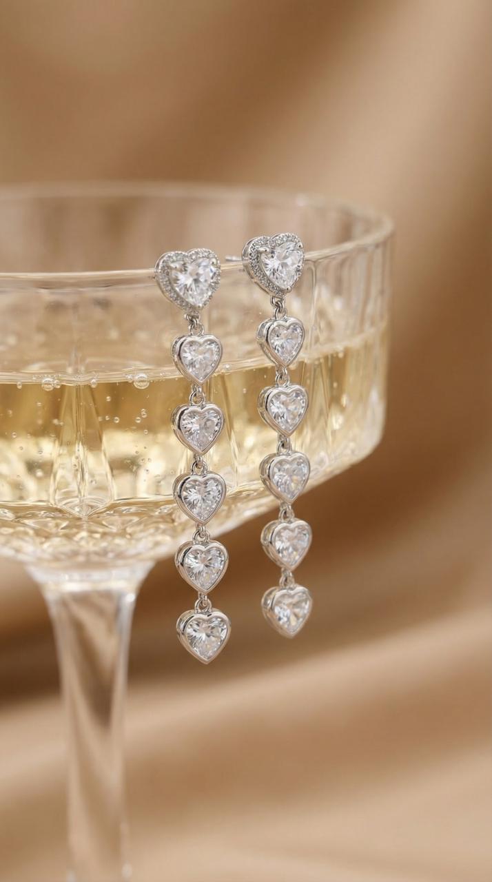 Dazzling Silver Heart Drop Earrings