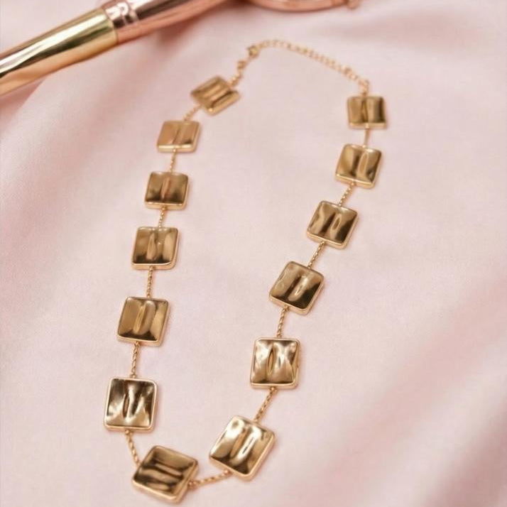 Gold-Tone Square Link Statement Necklace