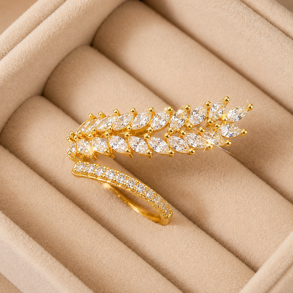 Gold Plated CZ Studded Adjustable Size Ring