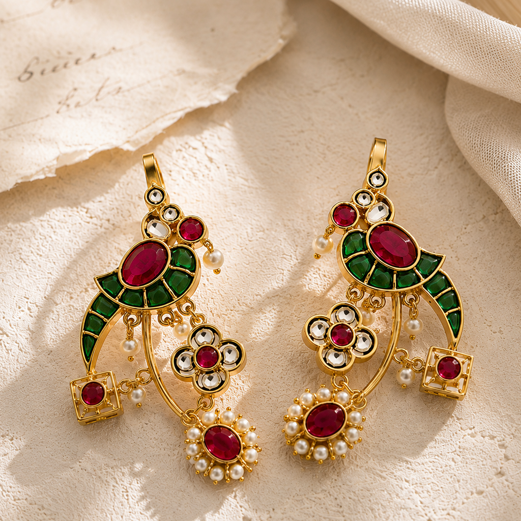 Royal Bird Ear Cuff – Gold Plated | Kundan & Pearl Statement Jewellery