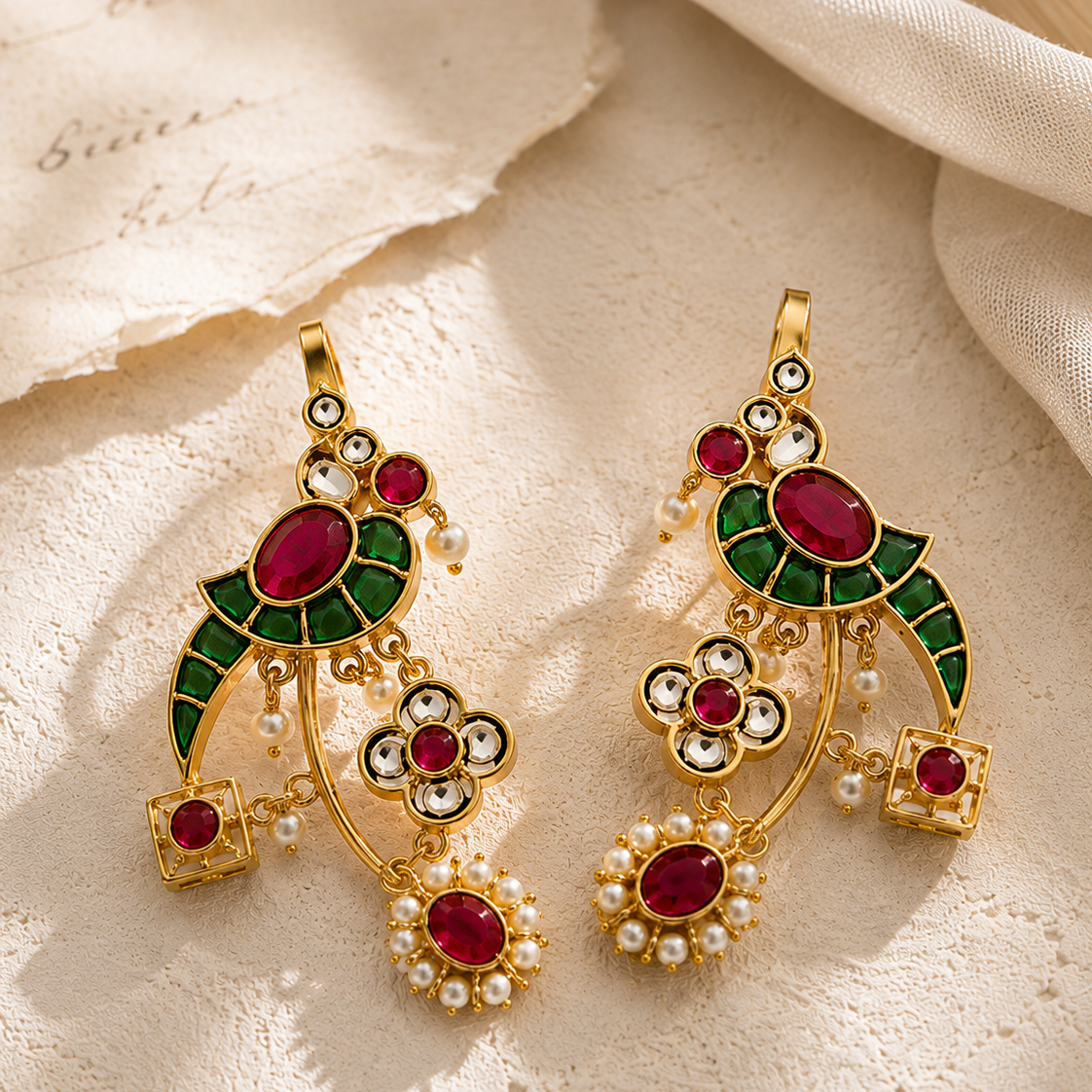 Royal Bird Ear Cuff – Gold Plated | Kundan & Pearl Statement Jewellery