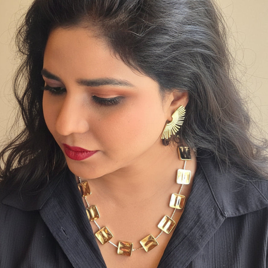 Gold-Tone Square Link Statement Necklace
