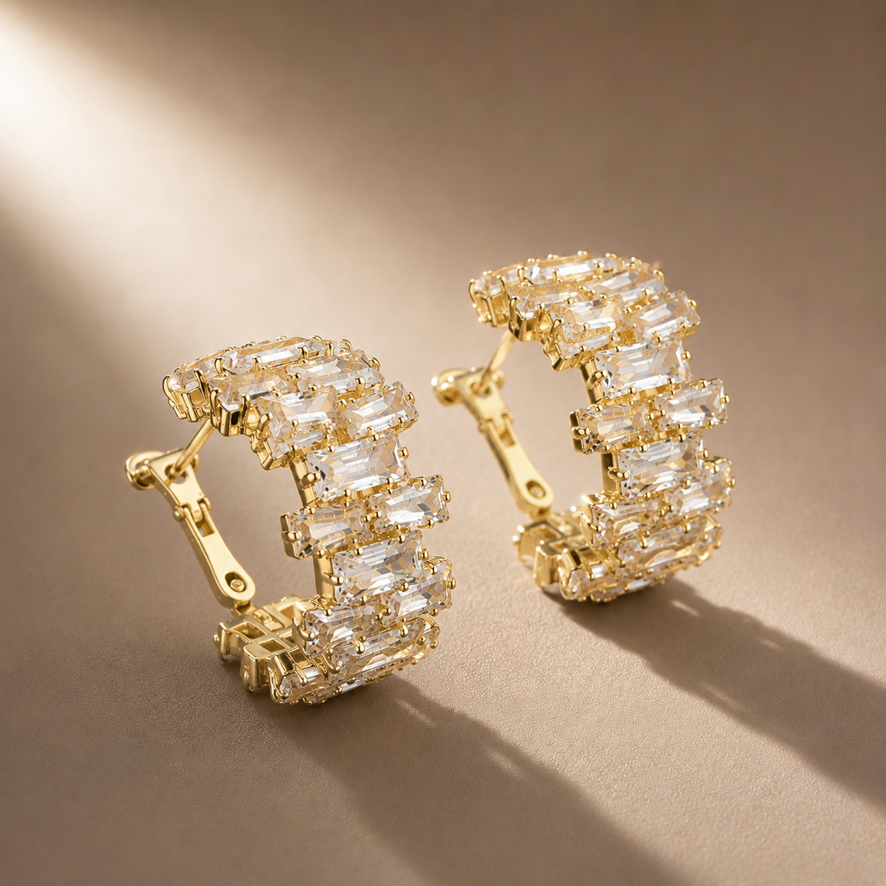 Baguette-Cut Cubic Zirconia Hoop Earrings