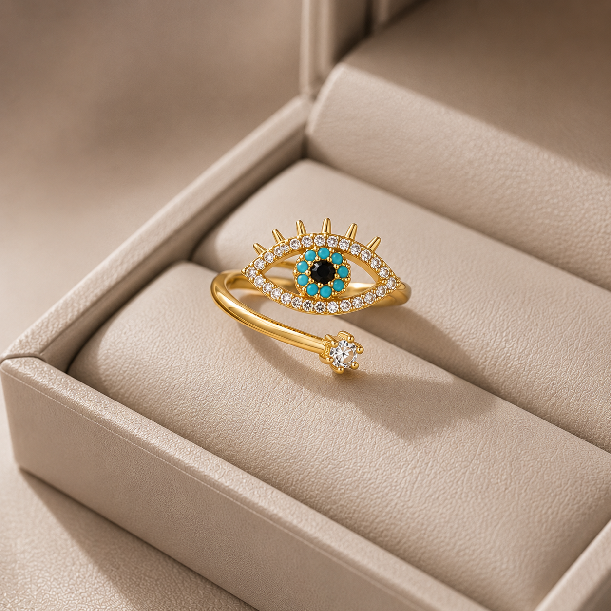 Gold Plated Evil Eye Adjustable Finger Ring