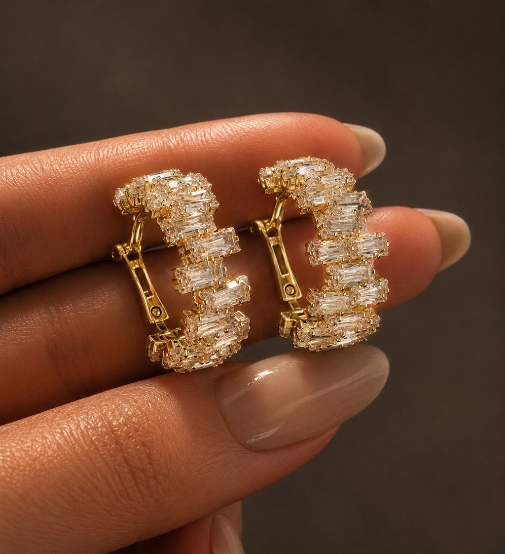 Baguette-Cut Cubic Zirconia Hoop Earrings