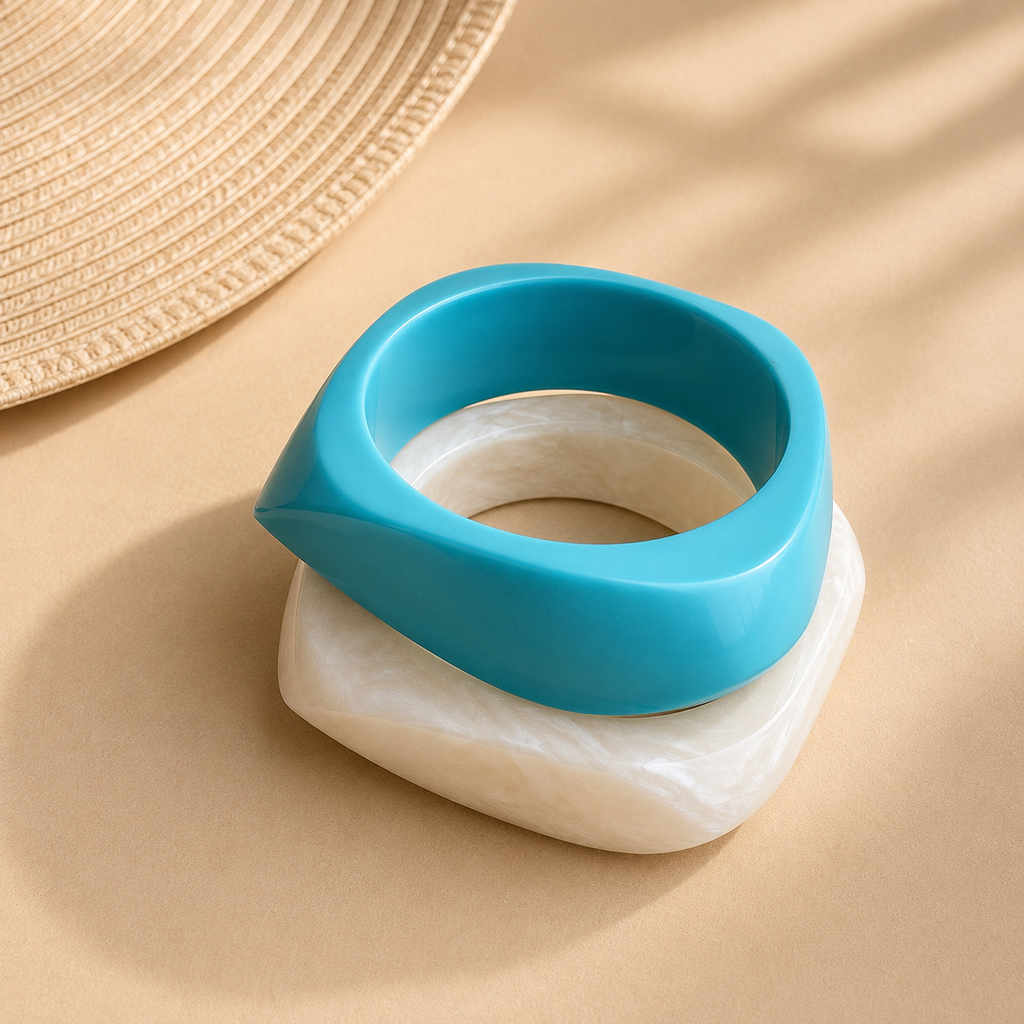White & Turquoise Resin Statement Bangles ( Set of 2)