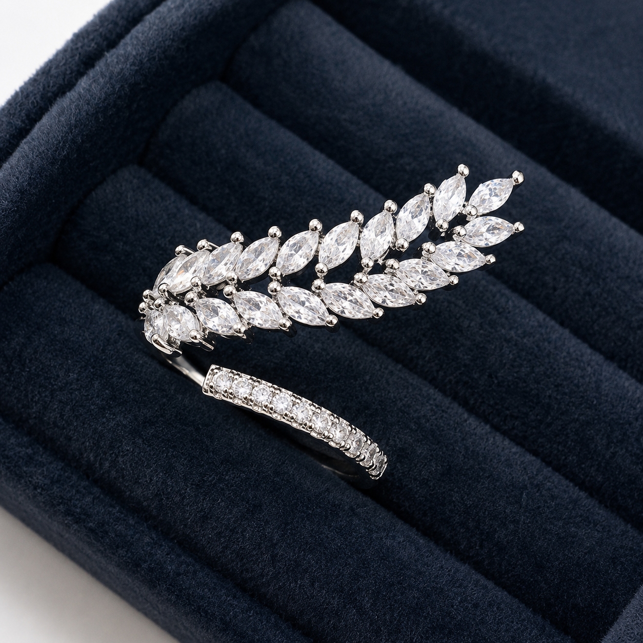 Silver Plated CZ Studded Adjustable Finger Ring