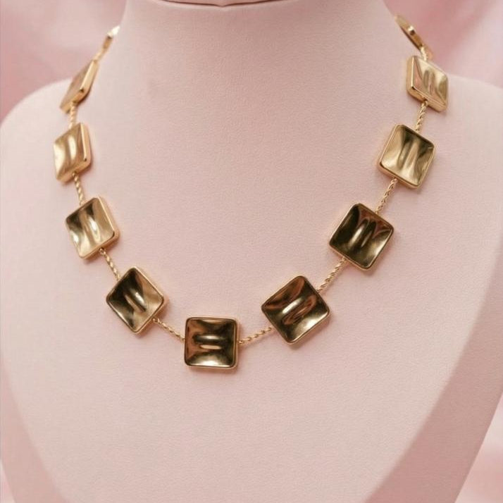 Gold-Tone Square Link Statement Necklace