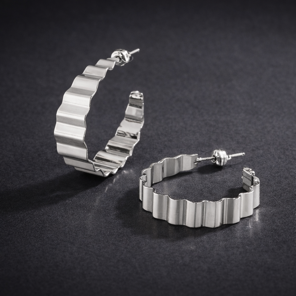Wavy Silver Hoop Earrings