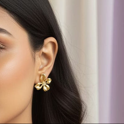 Golden Bloom Studs with Dazzling White Stone Detail