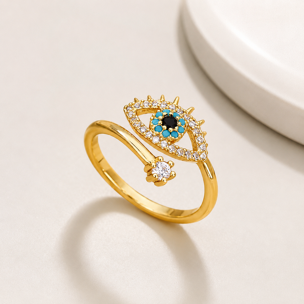 Gold Plated Evil Eye Adjustable Finger Ring