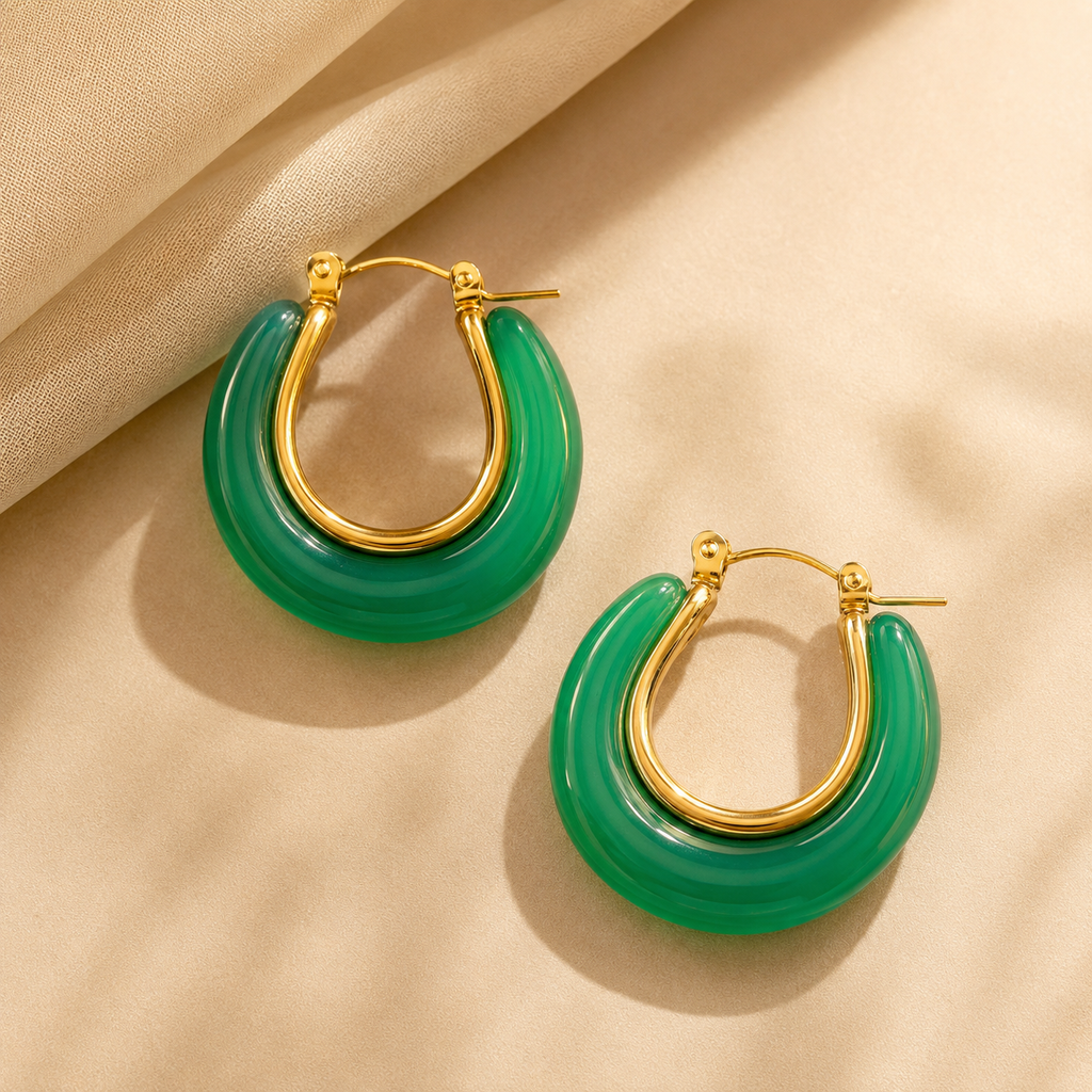 Maebels Jade Hoops | Gold Plated | Stainless Steel
