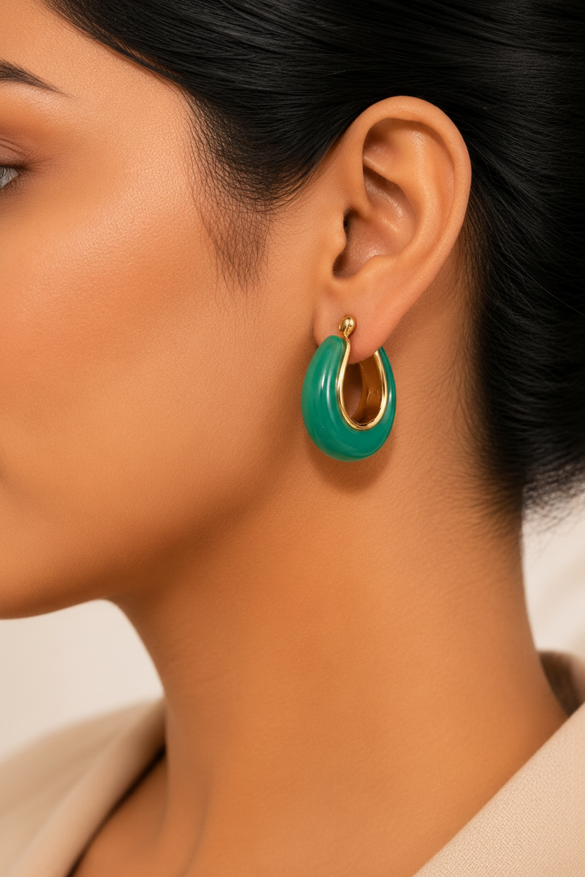 Maebels Jade Hoops | Gold Plated | Stainless Steel