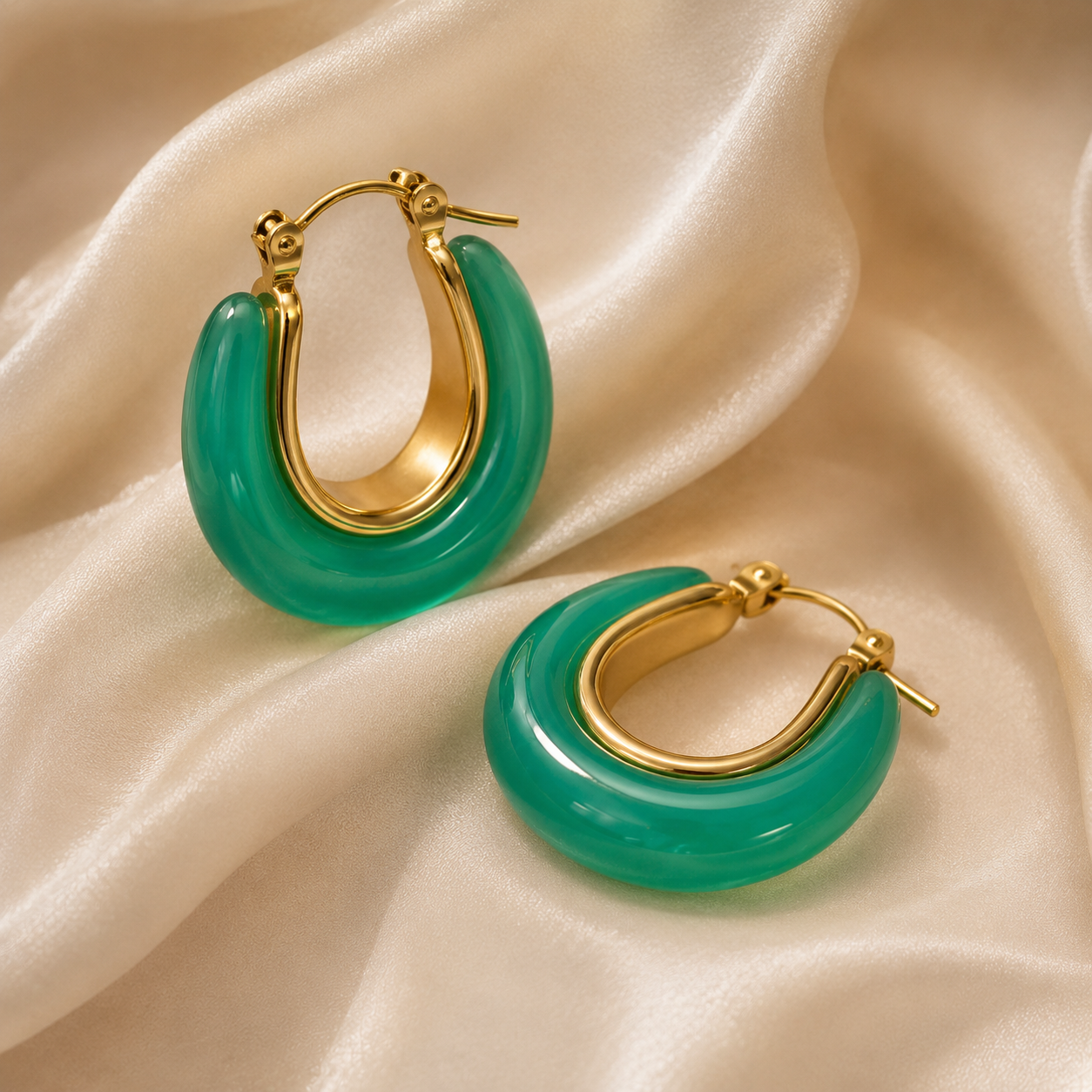 Maebels Jade Hoops | Gold Plated | Stainless Steel