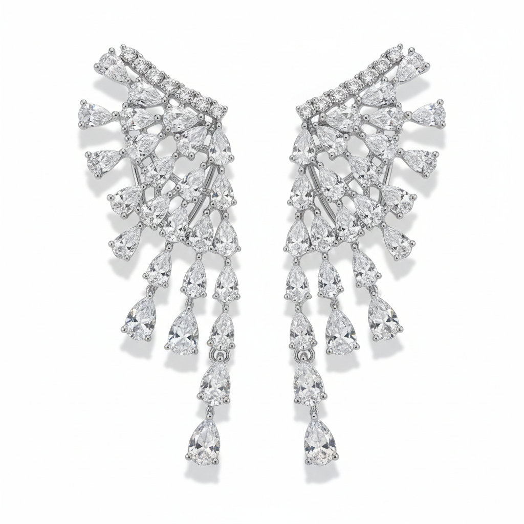 Silver-Tone Cascading American Diamond Waterfall Earrings