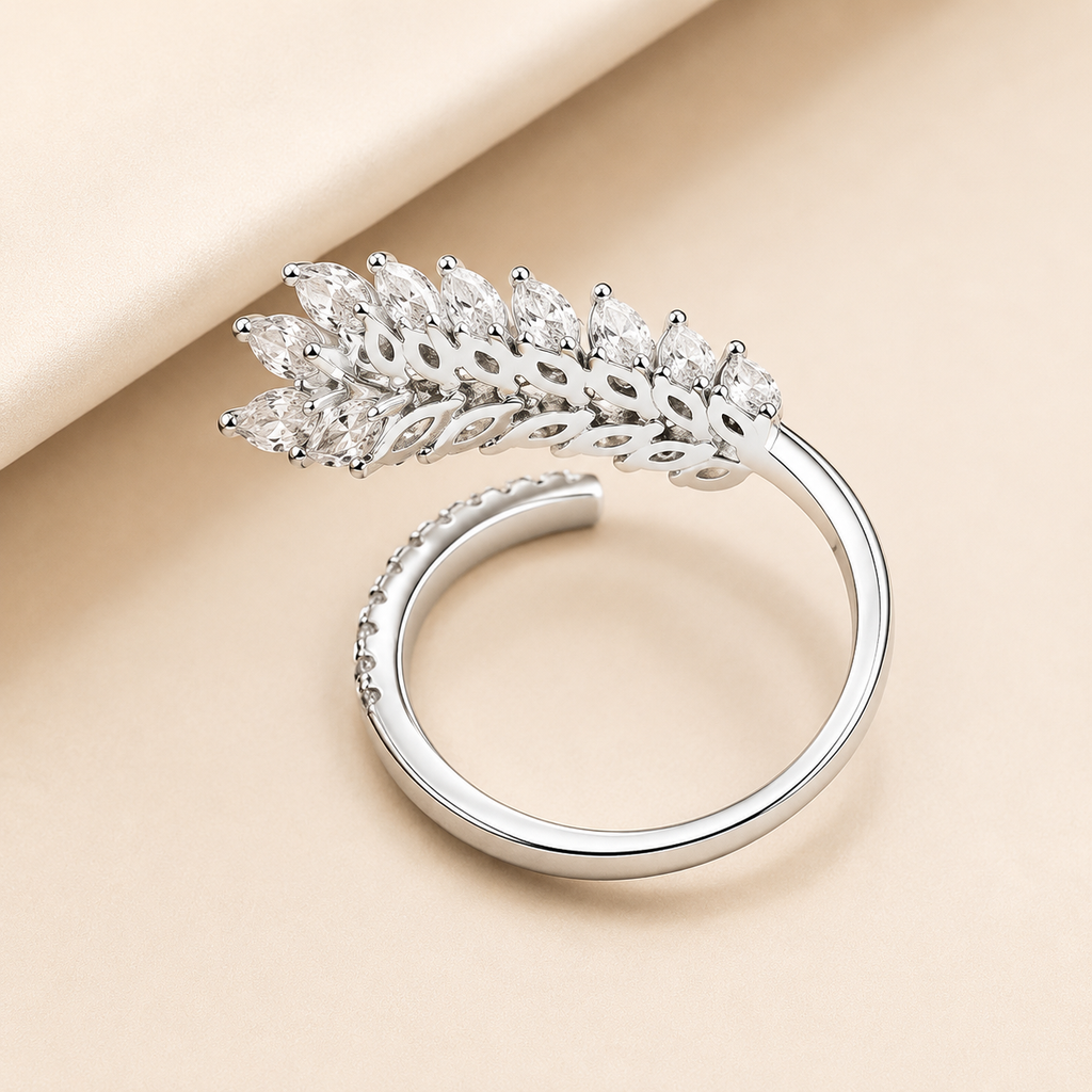 Silver Plated CZ Studded Adjustable Finger Ring