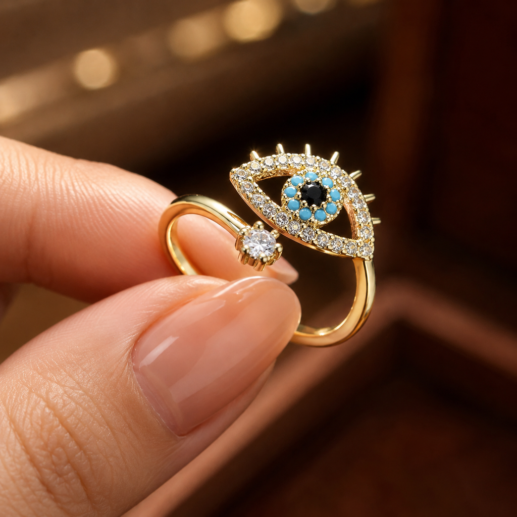 Gold Plated Evil Eye Adjustable Finger Ring