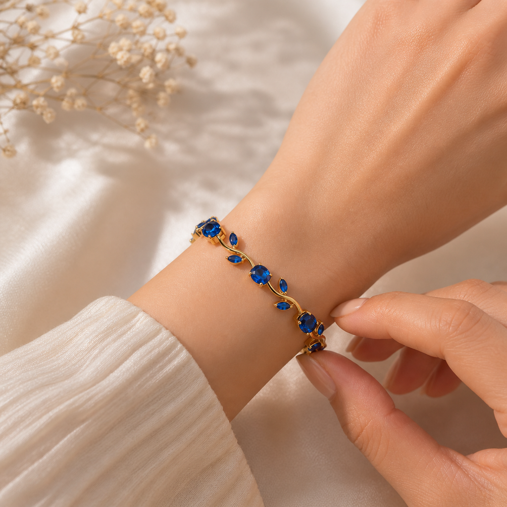 Royal Blue Tulip Vine Gold-Plated Link Bracelet