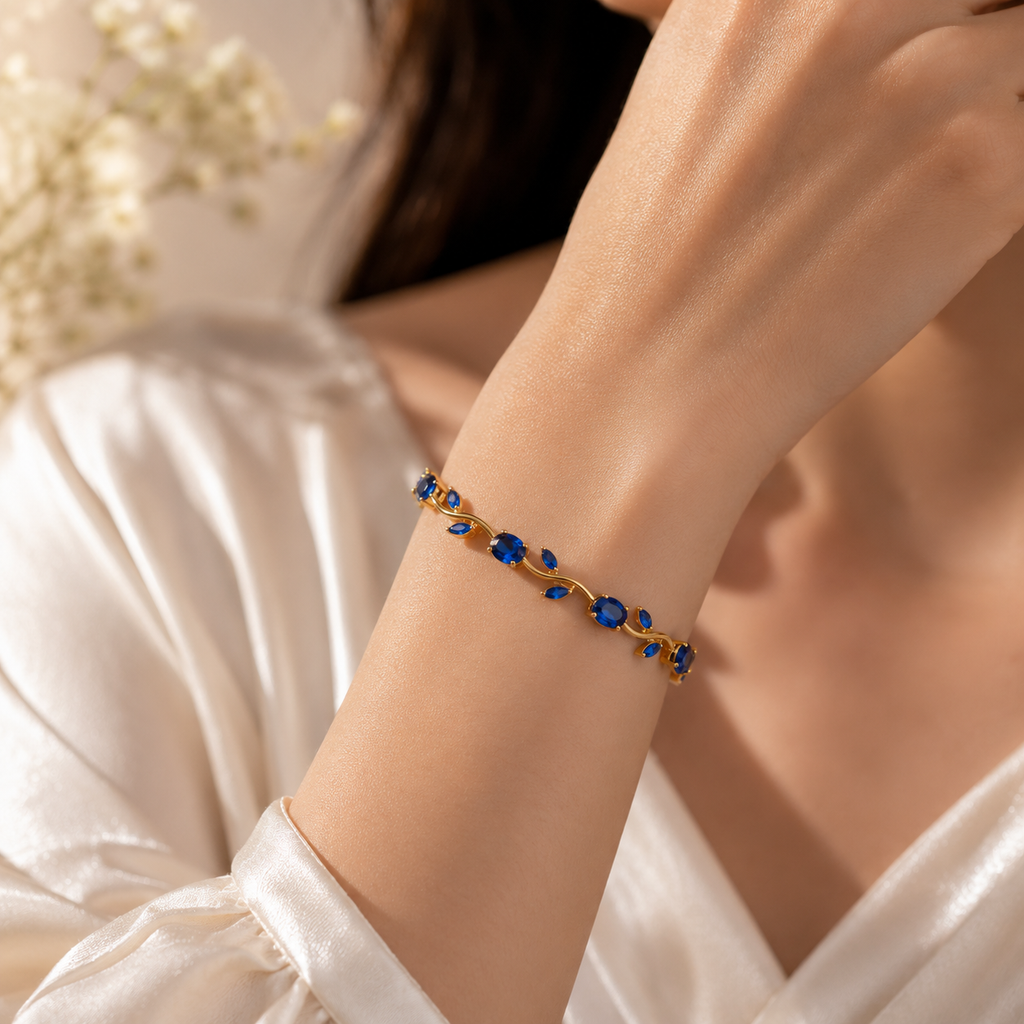 Royal Blue Tulip Vine Gold-Plated Link Bracelet