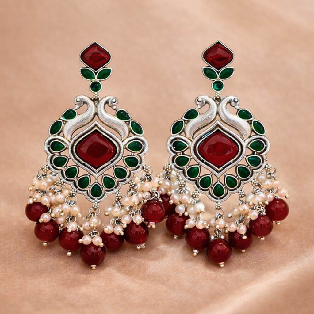 Anika Ethnic Festive Drops - Red and Green