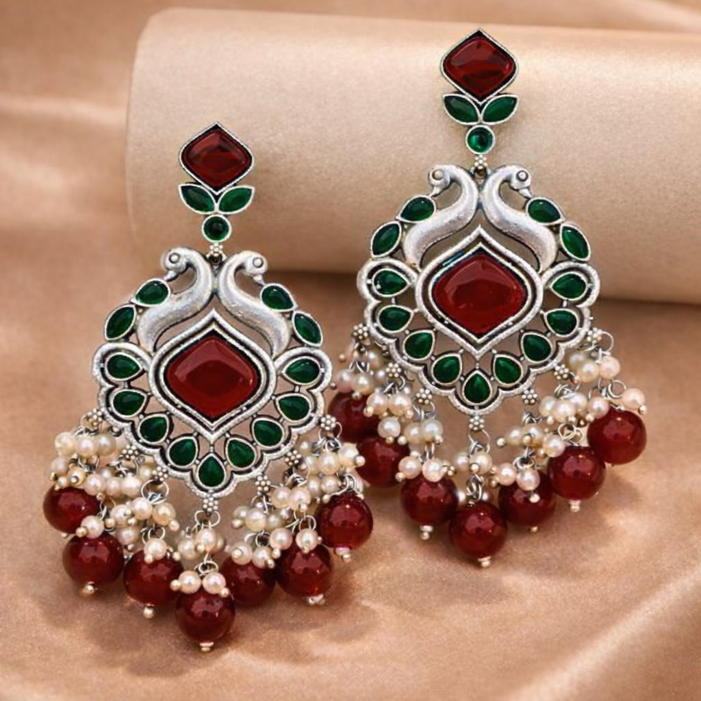 Anika Ethnic Festive Drops - Red and Green