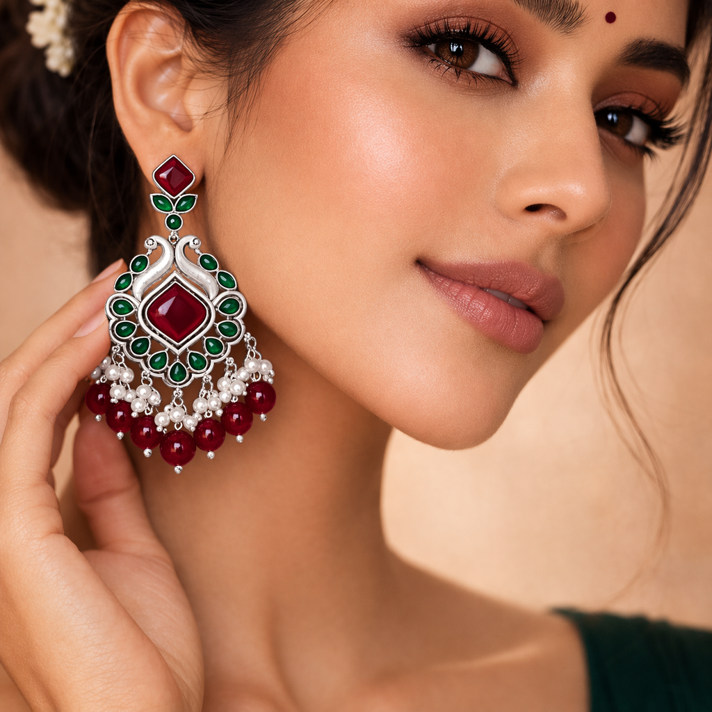 Anika Ethnic Festive Drops - Red and Green
