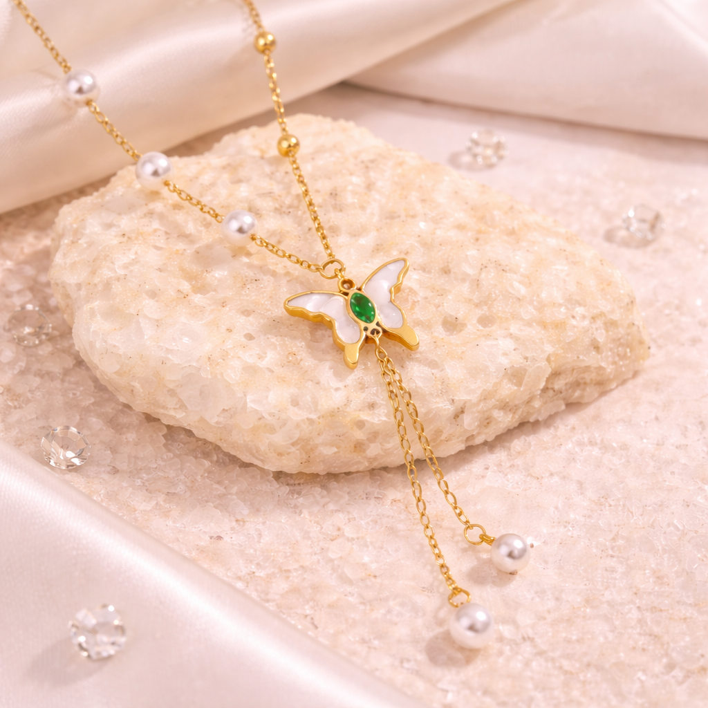 Butterfly Pearl Tassel Pendant Necklace